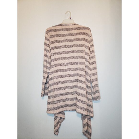 Knox Rose Womens L Cardigan Open Front Long Sleeve Gray Stripe Waterfall Stretch - Picture 2 of 6